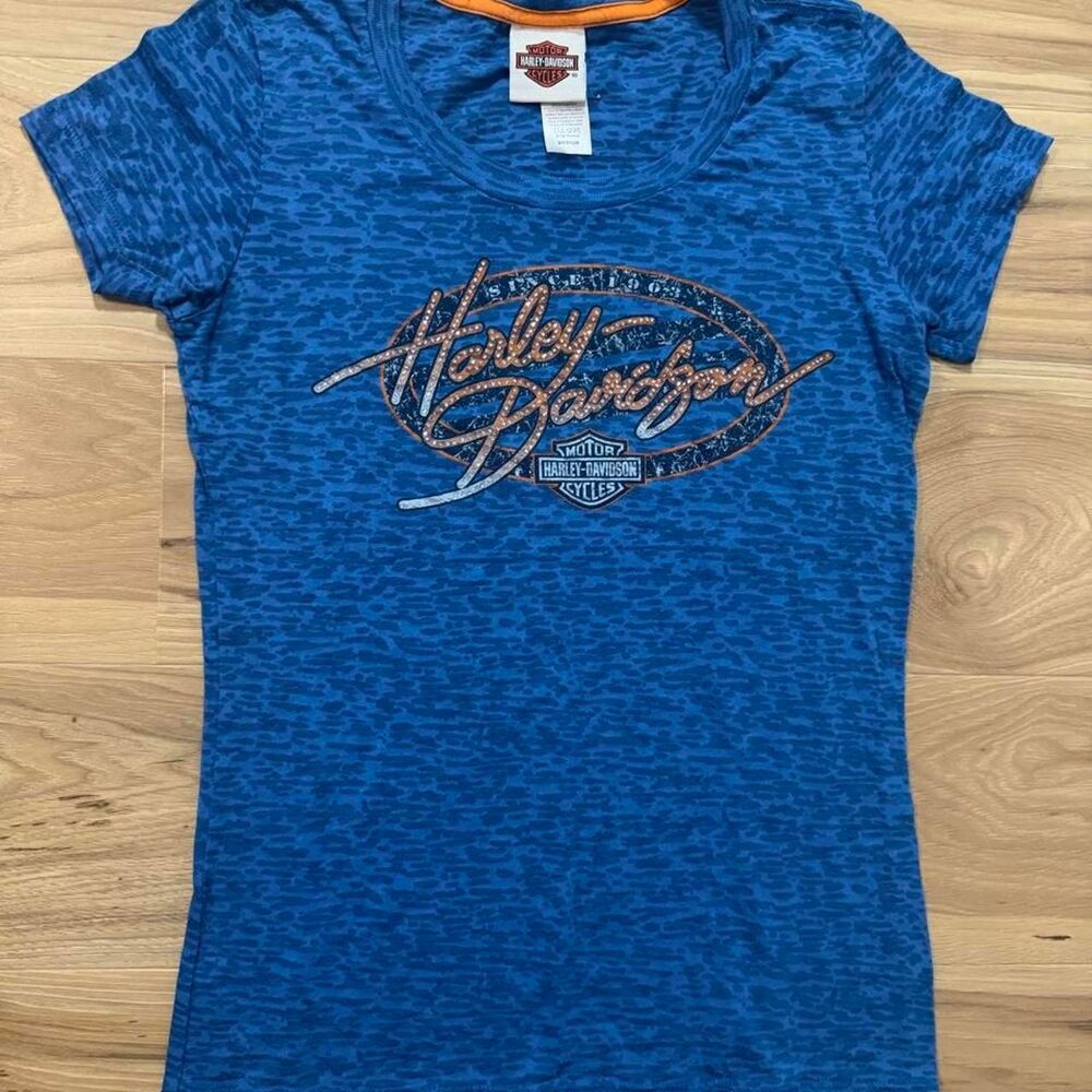 Y2K Harley Davidson blue rhinestone Biker grunge goth Size medium